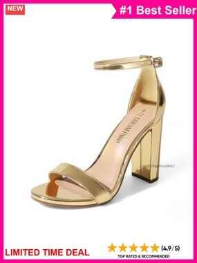 Women's Hi-Chunk Block Heel Pump Sandals Ankle Strap Faux Leather Prom Shoes